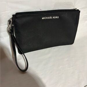 Michael Kors Black Fabric Logo-Print Interior Clutch
